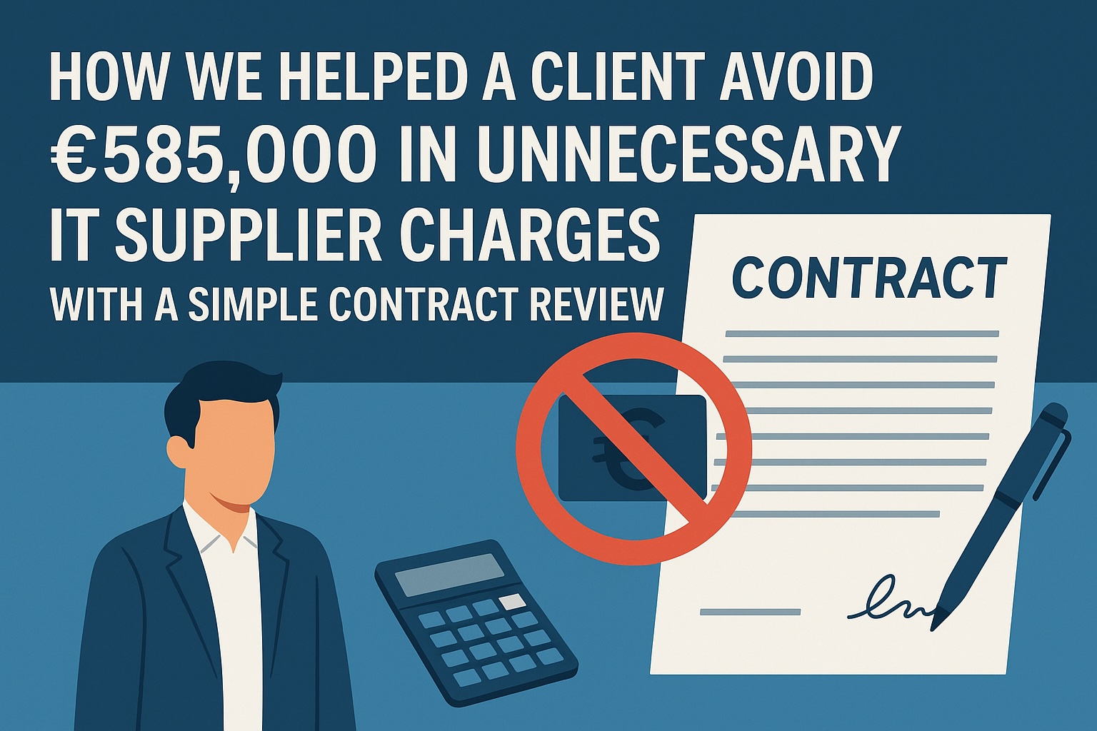 We helped a client avoid €585,000 in unnecessary IT supplier charges through proactive contract analysis. Learn how IT contract overcharge prevention can protect your budget